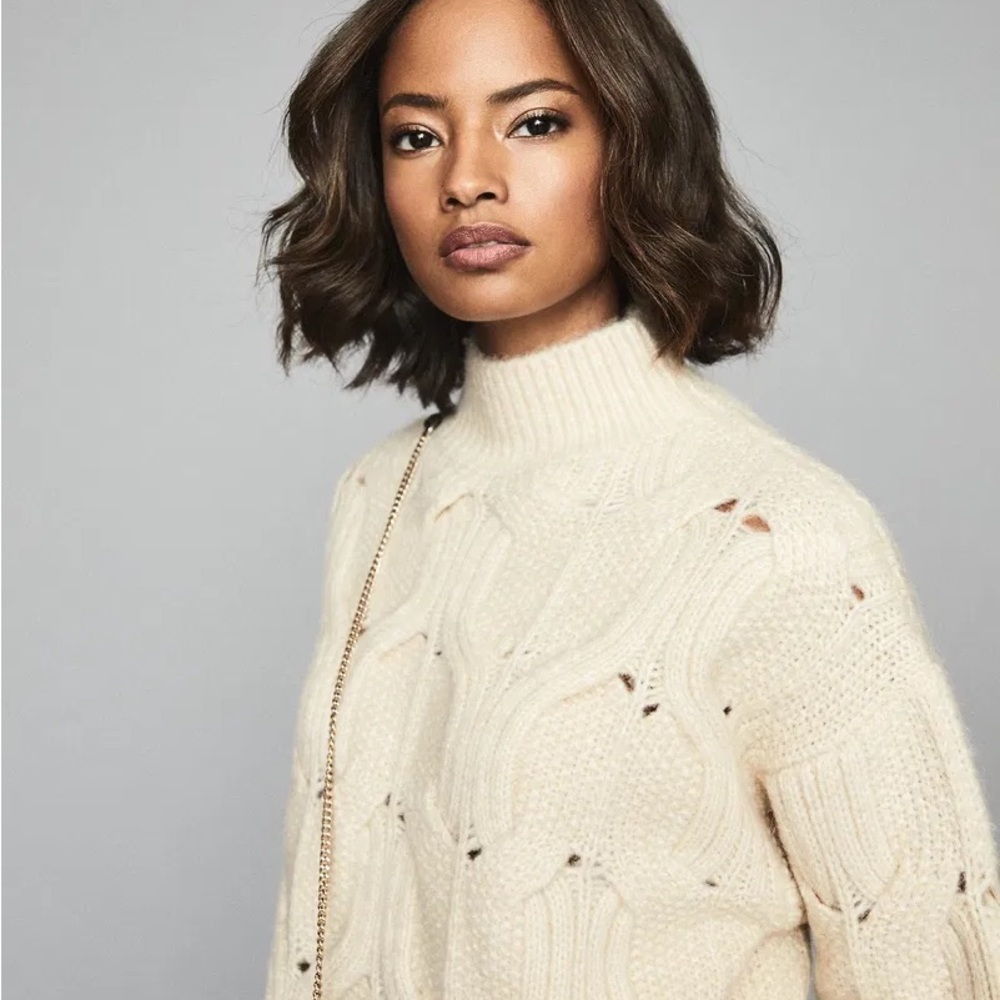 Reiss Cream Textured Turtleneck Sweater - Picture 5 of 6